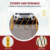 Robustt Yellow & Red Expandable Barricade for Road Safety, 8.3 Feet, Adjustable Road Barricade with Reflective Strips